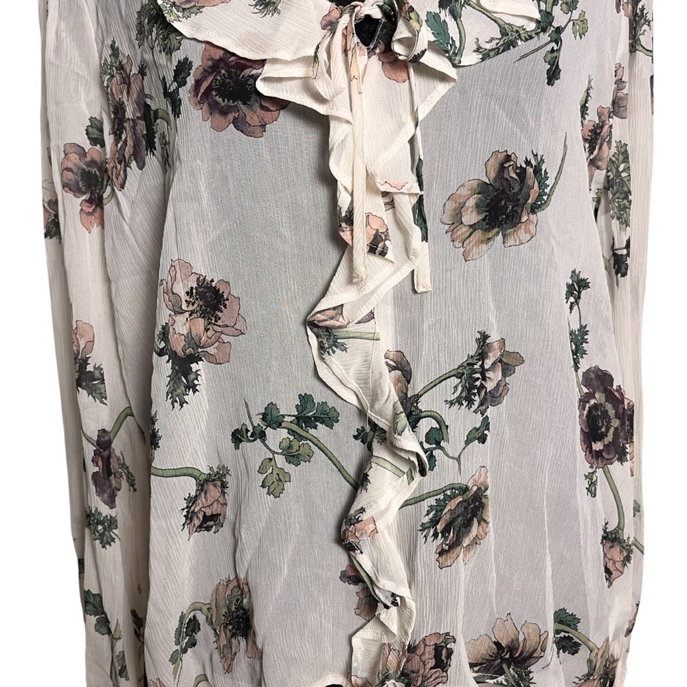 PAIGE Ivory Karin Floral Silk Ruffle Blouse — Small - Picture 8 of 10
